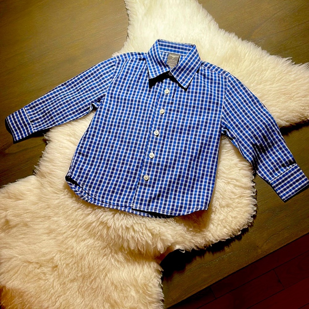 Dockers, Boy’s (size 4) Button-down Plaid Shirt, Blue and White